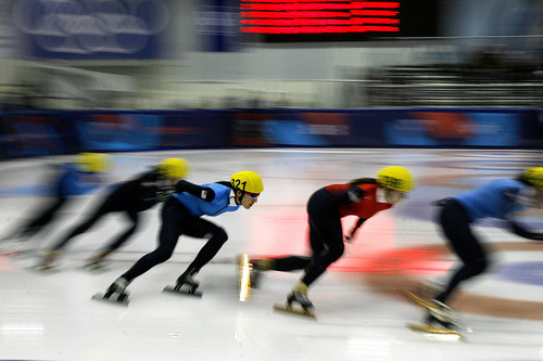 Scott Sommerdorf  |  The Salt Lake Tribune             
Lana Gehring (321), bides her time in third place early in heat 1 of the Senior Ladies 1500 meters. She later won the final of the event with a time of 2:35.222. Emily Scott was second with a time of 2:35.634.the second day of the U.S. short-track speedskating championships at the Utah Olympic Oval, in Kearns, Saturday, January 7, 2012.