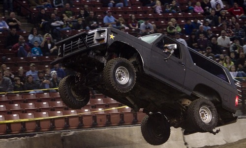 Kim Raff I The Salt Lake Tribune
Curtis Sorenson competes in a tough trucks race during the Monster Truck Winternationals at the Maverik Center in West Valley City on Saturday.