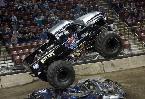 Kim Raff I The Salt Lake Tribune
Bigfoot does a wheelie during the Monster Truck Winter Nationals at the Maverik Center in West Valley City, Utah on January 7, 2012.