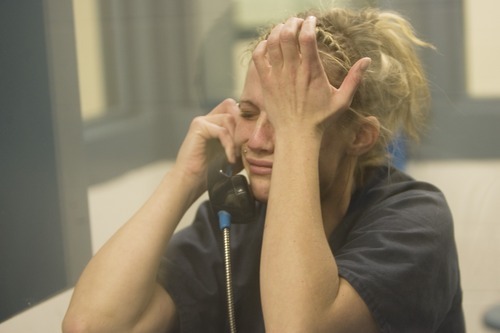 Kim Raff  I  The Salt Lake Tribune
Angela Hill becomes emotional while giving an interview at the Elko County jail in Elko, Nev., on Sunday.