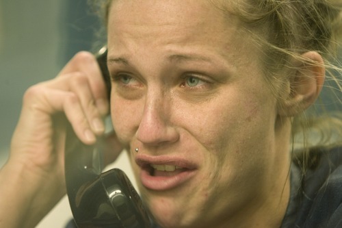 Kim Raff  I  The Salt Lake Tribune
Angela Hill becomes emotional while giving an interview during visiting hours at the Elko County jail in Elko, Nev., on Sunday.
