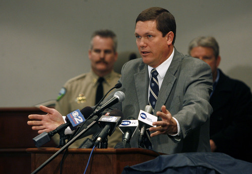 Scott Sommerdorf  |  The Salt Lake Tribune             
Weber County Attorney Dee Smith speaks at a press conference updating the investigation around a Wednesday shoot out that ended with the death of one police officer and the wounding of five others. In many cases Smith was not able to answer questions, citing that the investigation was still in progress. Monday, January 9, 2012.