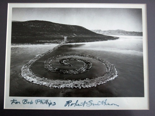Steve Griffin  |  The Salt Lake Tribune
 
Artist Robert Smithson gave Bob Phillips this signed photograph of the Spiral Jetty.  Phillips was the contractor who built the Spiral Jetty for Smithson.