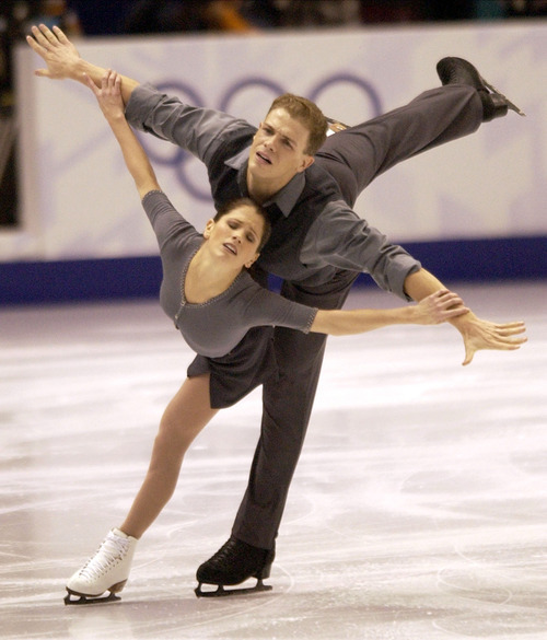 ßteve Griggin  |  Tribune file photo
Jamie Sale and David Pelletier skate during the pairs free figure skating program at the Salt Lake Ice Center during the 2002 Winter Olympics. The two, who shared the gold medal with the Russian pair due to a voting scandal, will return to Utah to perform for the 10th anniversary of the Winter Games.