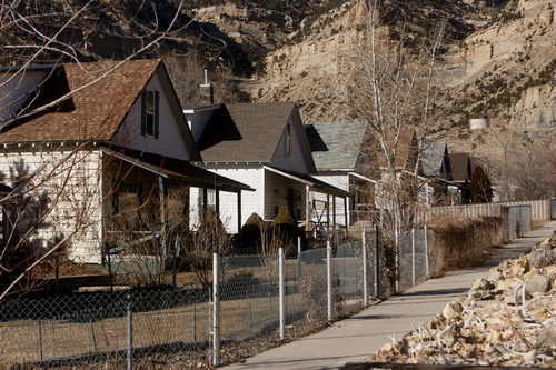 Jeremy Harmon  |  The Salt Lake Tribune

A row of houses is seen in Kenilworth, Utah, on Thursday, January 12, 2012. Kenilworth was a mining town and at its peak in 1947 there were a little more than 1,000 residents.