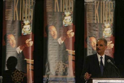 Steve Griffin  |  The Salt Lake Tribune

US Attorney General Eric Holder speaks at the Martin Luther King Commission luncheon on Friday, January 13, 2012.