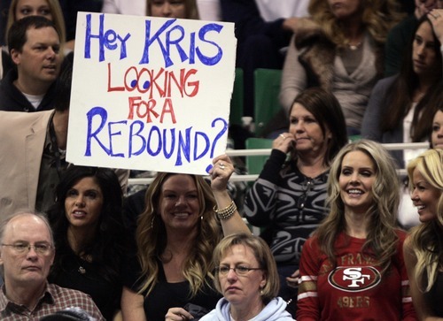 Kim Raff |The Salt Lake Tribune
A fan holds a sign referring to former Jazz player and current New Jersey Nets player Kris Humphries during the second half at Energy Solutions Arena in Salt Lake City, Utah on January 14, 2012.