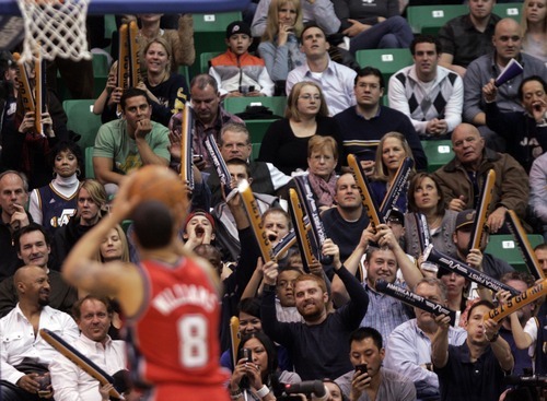 Kim Raff  | The Salt Lake Tribune
New Jersey Nets player Deron Williams gets booed while attempting a free throw during the first half of game Saturday at the EnergySolutions Arena in Salt Lake City. The Jazz won, 107-94.