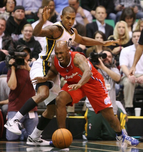 Steve Griffin  |  The Salt Lake Tribune


Utah's Raja Bell knocks the ball away from Clippers guard Chauncey BIllups to pass during first half action of the Utah Jazz versus Los Angeles Clippers game at EnergySolutions Arean in Salt Lake City, Utah  Tuesday, January 17, 2012.