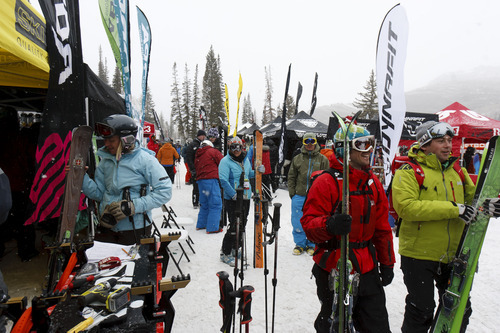 Trent Nelson  |  The Salt Lake Tribune
Skis, snowshoes and other gear are available to try at the Outdoor Retailer All Mountain Demo at Solitude Mountain Resort Wednesday.