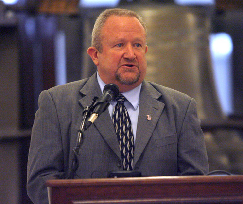 Rick Egan  | The Salt Lake Tribune 

Taylorsville mayor Russ Wall speaks at a press conference, where the Utah Housing Coalition discussed the importance of affordable housing in Utah at the Sate Capitol, Wednesday, January 18, 2012.