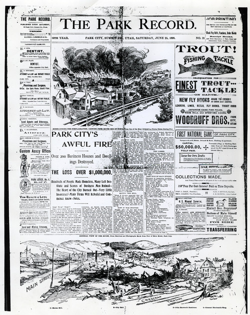 Tribune file photo

This scan of the front page of the Park Record reporting on a fire that destroyed more than 200 buildings in Park City in June of 1898.