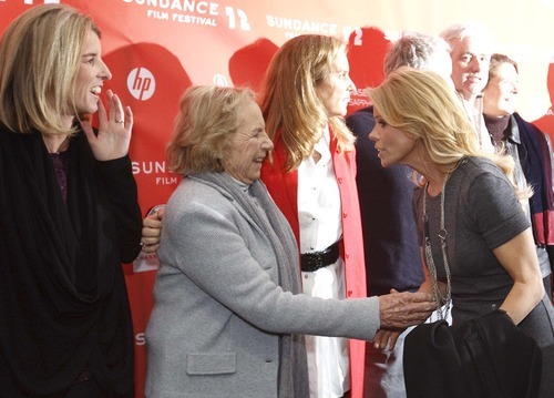 Leah Hogsten | The Salt Lake Tribune  
l-r Rory Kennedy and her mother Ethel Skakel Kennedy greet actress Cheryl Hines (right) Friday, January 20, 2012 prior to the screening of 