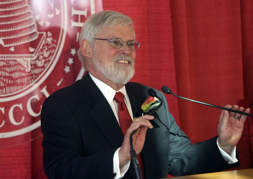 Al Hartmann  |  The Salt Lake Tribune
David Pershing is announced as the new president of the University of Utah at a Utah State Board of Regents meeting at Rice-Eccles Stadium on Friday.