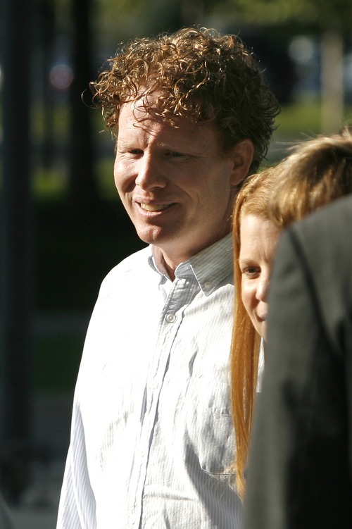 Rick Egan  | The Salt Lake Tribune file photo

Jeremy Johnson smiles as he is greeted by relatives and is released on bail from the federal courthouse in Salt Lake City in September. 
Johnson was arrested over the weekend over an unpaid debt to a Las Vegas casino.