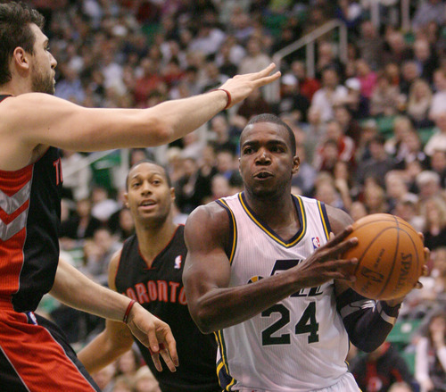 Steve Griffin  |  The Salt Lake Tribune


Utah's Paul Millsap drives the ball to the basket as Toronto's Andrea Bargnani tries to defend during first half action in the JAzz versus Raptors game at EnergySolutions Arena in Salt Lake City, Utah  Wednesday, January 25, 2012.