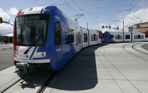 Tribune file photo
A train on the new TRAX lines in West Valley City.
