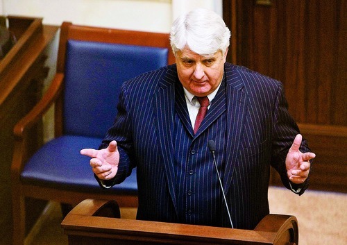Trent Nelson  |  The Salt Lake Tribune
Congressman Rob Bishop, pictured here addressing the Utah Legislature in 2011, may be the next target in the tea party's broad offensive against the Utah Republican establishment.