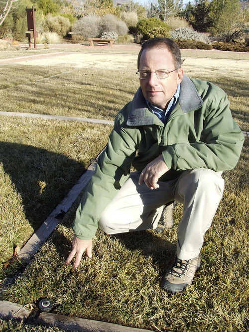 Brandon Loomis | The Salt Lake Tribune
Rick Hefelbower, Utah State University extension horticulturist, uses a St. George demonstration garden to show various landscape plants and turf types that can help southern Utahns save water. Opponents of a Lake Powell pipeline say better conservation would free enough water to sustain Washington County's growth for decades without a pipeline.