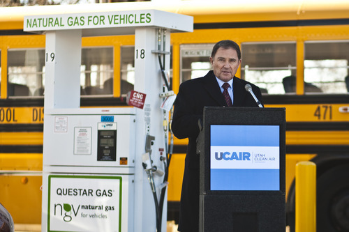 Chris Detrick  |  The Salt Lake Tribune
Utah Gov. Gary Herbert on Tuesday launched his clean-air initiative, which relies on voluntary efforts to reduce pollution.