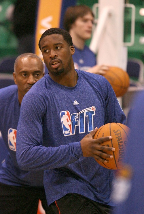 Paul Fraughton | The Salt Lake Tribune.
 Former Jazz man Wesley Matthews  gets ready for the game. The Utah Jazz played Portland at Energy Solutions Arena.
 Monday, January 30, 2012