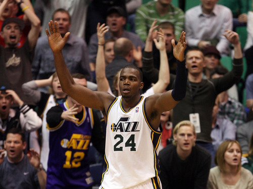 Steve Griffin  |  The Salt Lake Tribune


Utah's Paul Millsap holds is hands up in disbelief after being called for a charging foul late in the game against the Clippers at EnergySolutions Arena in Salt Lake City on Thursday, Feb. 2, 2012.