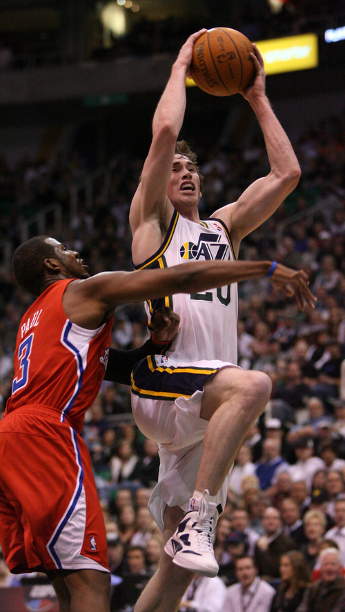 Steve Griffin  |  The Salt Lake Tribune


Utah's Gordon Hayward gets past Chris Paul, of the Clippers, during first half action of the Jazz versus Clippers game at EnergySolutions Arena in Salt Lake City, Utah  Wednesday, February 1, 2012.
