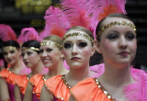 Kim Raff |The Salt Lake Tribune
McKenzie Lundberg from Skyview High School back stage with her team before performing during the Character portion of the 4A Drill state championship at Utah Valley University in Orem, Utah on February 3, 2012.