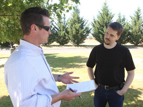 Rick Egan   |  Tribune file photo

Salt Lake Tribune reporter Nate Carlisle interviews Josh Powell in Puyallup, Wash.,  in August 2011.