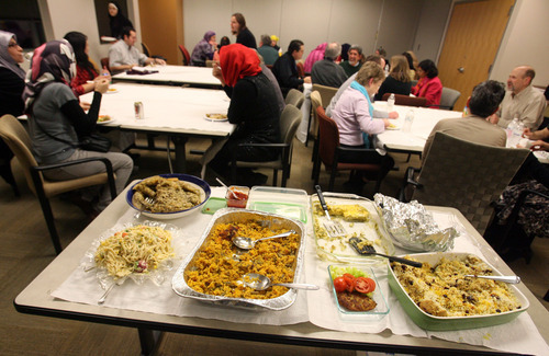 Steve Griffin  |  The Salt Lake Tribune


Members of the Muslim community gathered with Salt Lake Tribune employees to celebrate the end of Tribune religion writer, Peggy Fletcher Stack's 30-day Ramadan experience. The gathering took place in the Salt Lake Tribune offices in Salt Lake City, Utah  Wednesday, February 1, 2012.