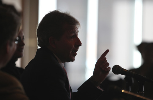 Lennie Mahler  |  The Salt Lake Tribune 
Utah Symphony Music Director Thierry Fischer speaks to press and season ticket holders about the Utah Symphony 2012-13 season, 