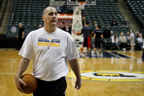 Chet Strange | Special to The Tribune
Jim Boylen, former University of Utah Head Coach, helps the Indiana Pacers run drills before their game against the New Jersey Nets on Tuesday, Jan. 31.