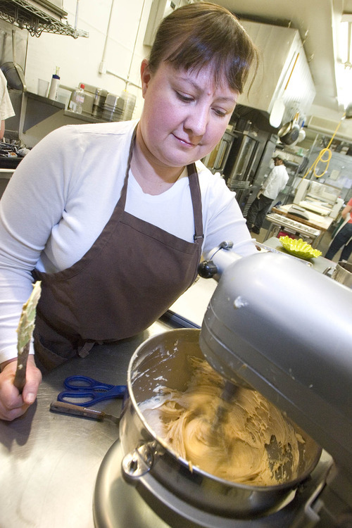 Paul Fraughton  |  The Salt Lake Tribune
Romina Rasmussen of Les Madeleines makes the filling for her whoopie pies. Rasmussen offers her customers a differently flavored whoopie pie each month.