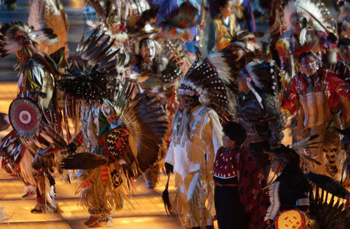 Steve Griffin  |  The Salt Lake Tribune file photo
Members of the four Native American tribes in Utah perform during the Opening Ceremony at Rice-Eccles Stadium.