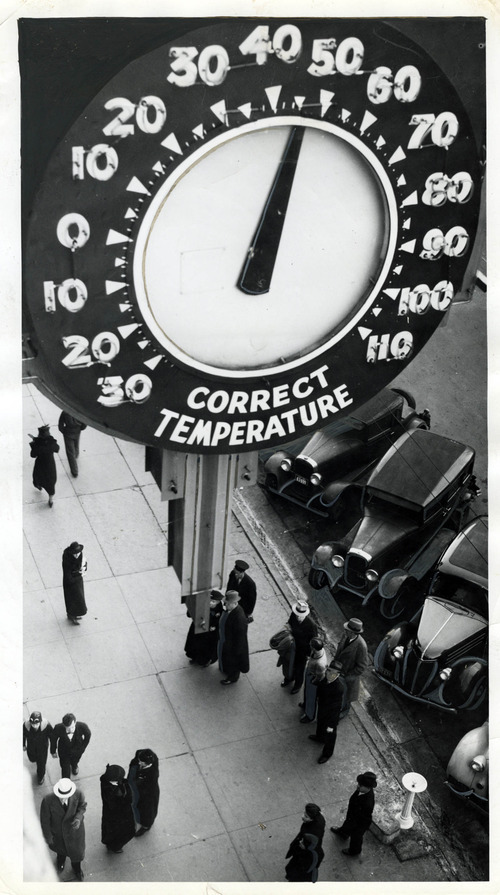 Tribune file photo

A giant thermometer shows the temperature outside The Tribune's Main Street office in December of 1937.