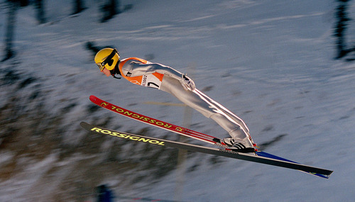 Grayson West | Tribune file photo
Russia's Alexander Belov soars through the air during the qualifying round for the large-hill ski jumping competition at the Utah Olympic Park.