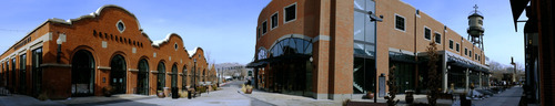 Trent Nelson  |  The Salt Lake Tribune
This 180-degree panorama shows, from left, Pottery Barn, Whole Foods and the landmark tower at Trolley Square in Salt Lake City. Trolley Square has changed a lot in the last several years, with the addition of Whole Foods, Weller Book Works and the redevelopment of the mall.