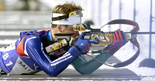 Paul Fraughton | Tribune file photo
Norway's Ole Einar Bjorndalen shoots during the men's 10K sprint biathlon race at Soldier Hollow, where Bjorndalen won his second gold medal of the Olympics.