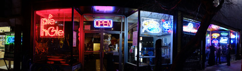 Trent Nelson  |  The Salt Lake Tribune

Pie Hole Pizza, located in downtown Salt Lake City in a vortex of popular bars, is open until 2 a.m. Monday through Friday, 3 a.m. on Saturday nights and midnight on Sundays.