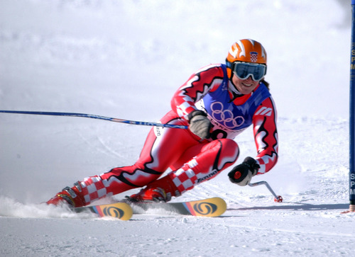 Eric Schramm | Tribune file photo
Croatia's Janica Kostelic wins her third gold medal of the Olympics by winning the women's giant slalom at Park City Mountain Resort.