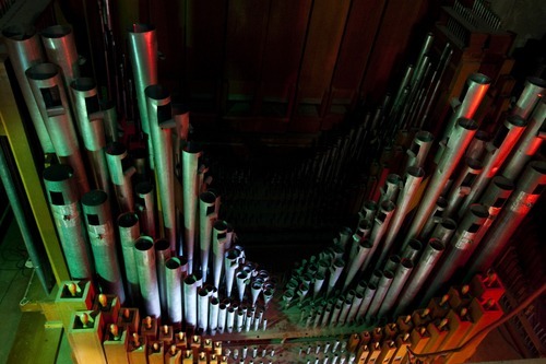 Chris Detrick  |  The Salt Lake Tribune
Some of the 2,400 pipes on the Wurlitzer organ at the Edison Street Organ Loft. The organ was built in 1926 and has been in the family business since 1946. The Organ Loft hosts banquets, receptions and shows silent movies.