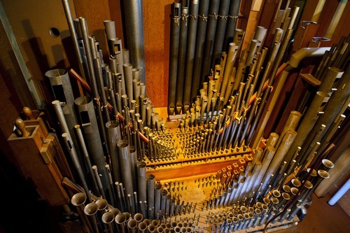 Chris Detrick  |  The Salt Lake Tribune
Some of the 2,400 pipes on the Wurlitzer organ at the Edison Street Organ Loft. The organ was built in 1926 and has been in the family business since 1946. The Organ Loft hosts banquets, receptions and shows silent movies.
