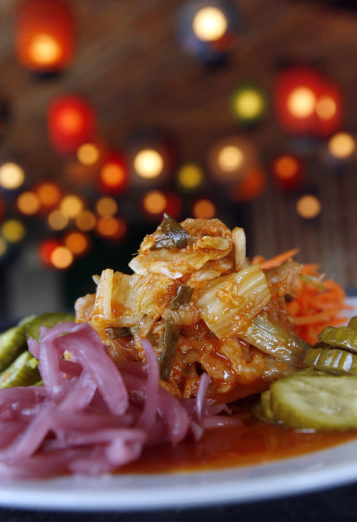 Francisco Kjolseth  |  The Salt Lake Tribune
Kimchi, a fermented cabbage dish from Korea, at Plum Alley, at 111 E. 300 South in Salt Lake City.
