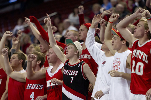 Trent Nelson  |  The Salt Lake Tribune
Bountiful fans cheer on their team. Bountiful vs. Herriman, 4A High School Basketball Championships Wednesday, February 29, 2012 at the Maverik Center in West Valley City, Utah.