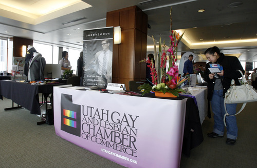 Francisco Kjolseth  |  The Salt Lake Tribune
The Gay and Lesbian Business Expo takes place at Zions Bank on Saturday, March 3, 2012.
