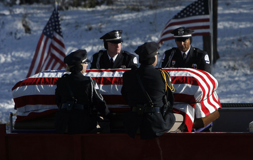 Francisco Kjolseth  |  The Salt Lake Tribune
Officers ride alongside the casket of slain Ogden police officer Jared Francom, in Ogden on Wednesday, Jan. 11, 2012.
