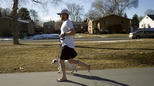 Kim Raff | Tribune file photo
Matthew Seare and his dog Stella run at Liberty Park in Salt Lake City on a clear day in January. This winter's weather has meant cleaner air than usual.