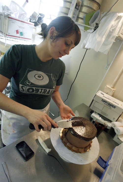 Francisco Kjolseth  |  The Salt Lake Tribune
Emily Saunders puts the finishing touches on a cake at City Cakes Bakery, part of a wave of vegan retailers earning the city a nod in 