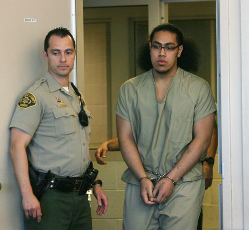 Steve Griffin  |  The Salt Lake Tribune

Hunter Farani is lead into Judge William Barrett's courtroom during a change of plea hearing at the Matheson Courthouse in Salt Lake City, Utah  Thursday, March 8, 2012.  Farani plead guilty to two counts of aggravated kidnapping and one count of aggravated murder for the murder of 18-year-old JoJo Lee Brandstatt in 2009.  Farani was barely 14 when he shot Brandstatt for wearing the color of a rival gang.