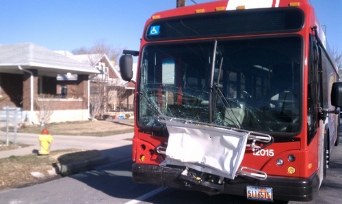 Cimaron Neugebauer  |  The Salt Lake Tribune

A driver suffered minor injures Friday after her SUV struck a Utah Transit Authority bus head-on in Salt Lake City. The accident happened about 8:30 a.m. near 1100 E. Michigan Ave. (990 South).